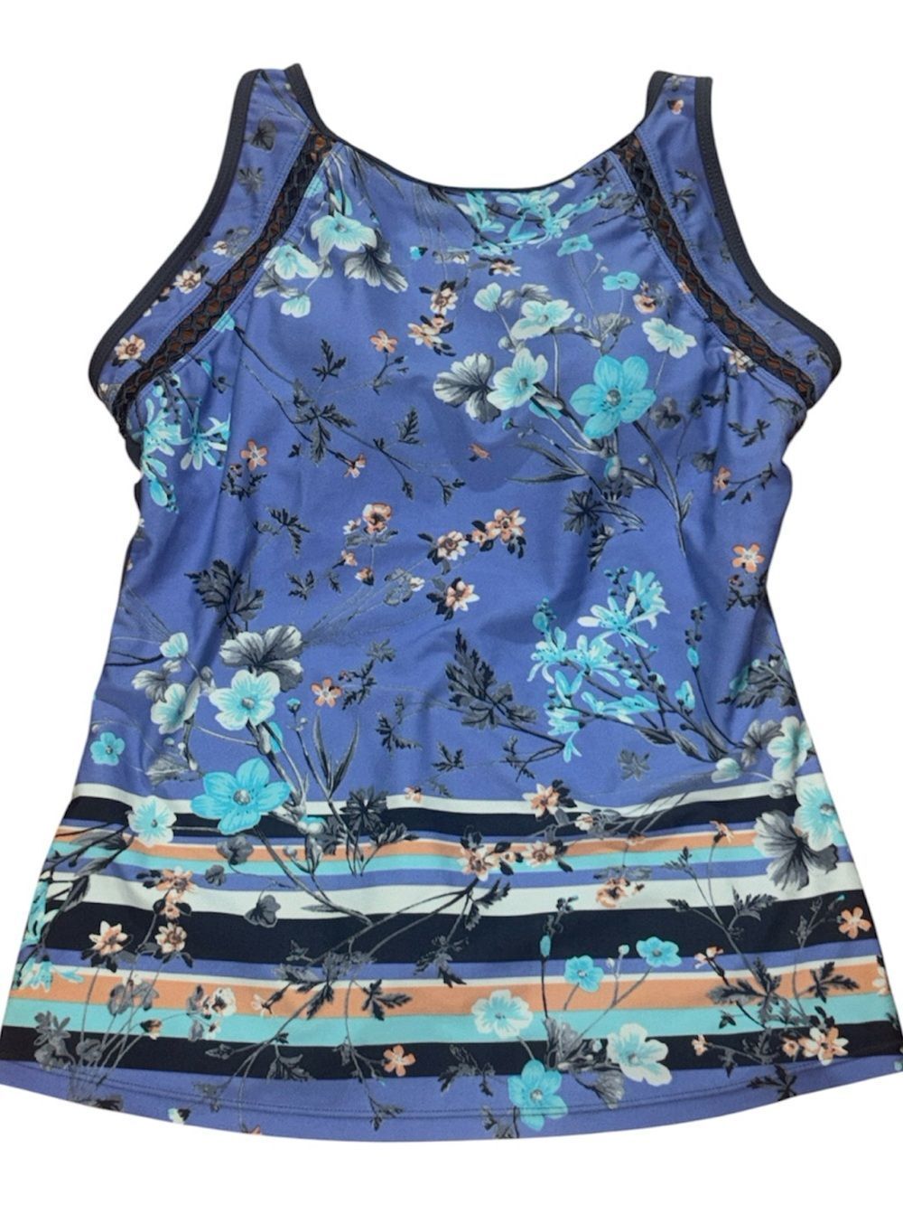 Free Country purple Floral Stripe RacerbackTankini Swim Top, Medium 8-10